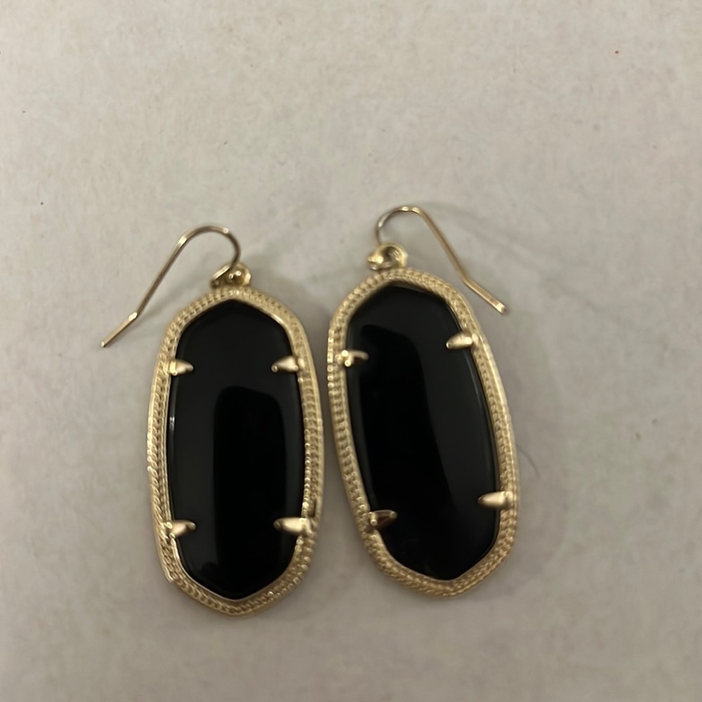 Elle Gold Drop Earrings In Black Opaque Glass